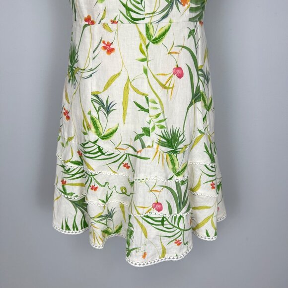 A Loves A Womens Floral Linen Blend Mini Dress Green Cream Sleeveless size 4 - Picture 5 of 13